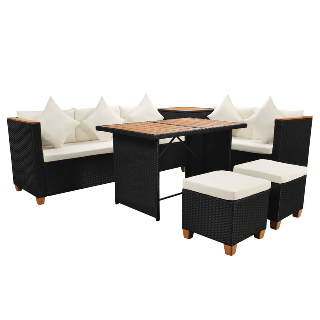 vidaXL 7 Piece Garden Lounge Set with Cushions - Black Poly Rattan | Stylish and Durable Outdoor Furniture