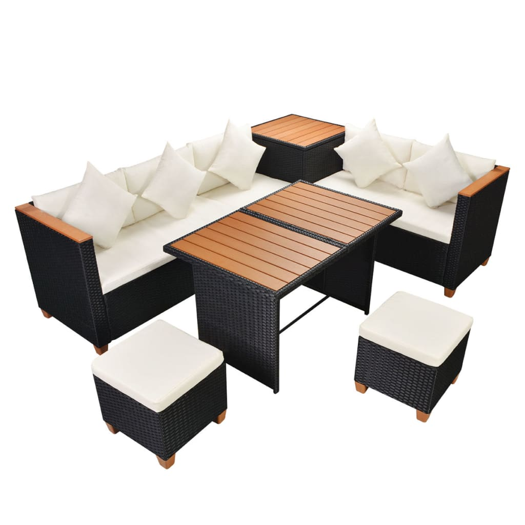 vidaXL 7 Piece Garden Lounge Set with Cushions - Black Poly Rattan | Stylish and Durable Outdoor Furniture