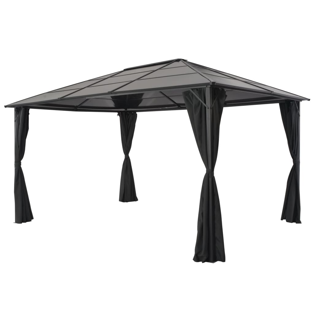 vidaXL Gazebo with Curtain Aluminium 4x3x2.6 m Black - Sunshade Shelter for Outdoor Events