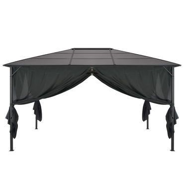 vidaXL Gazebo with Curtain Aluminium 4x3x2.6 m Black - Sunshade Shelter for Outdoor Events