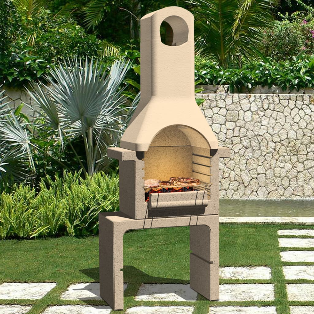 vidaXL Concrete Charcoal BBQ Stand with Chimney - Sturdy and Adjustable | vidaXL