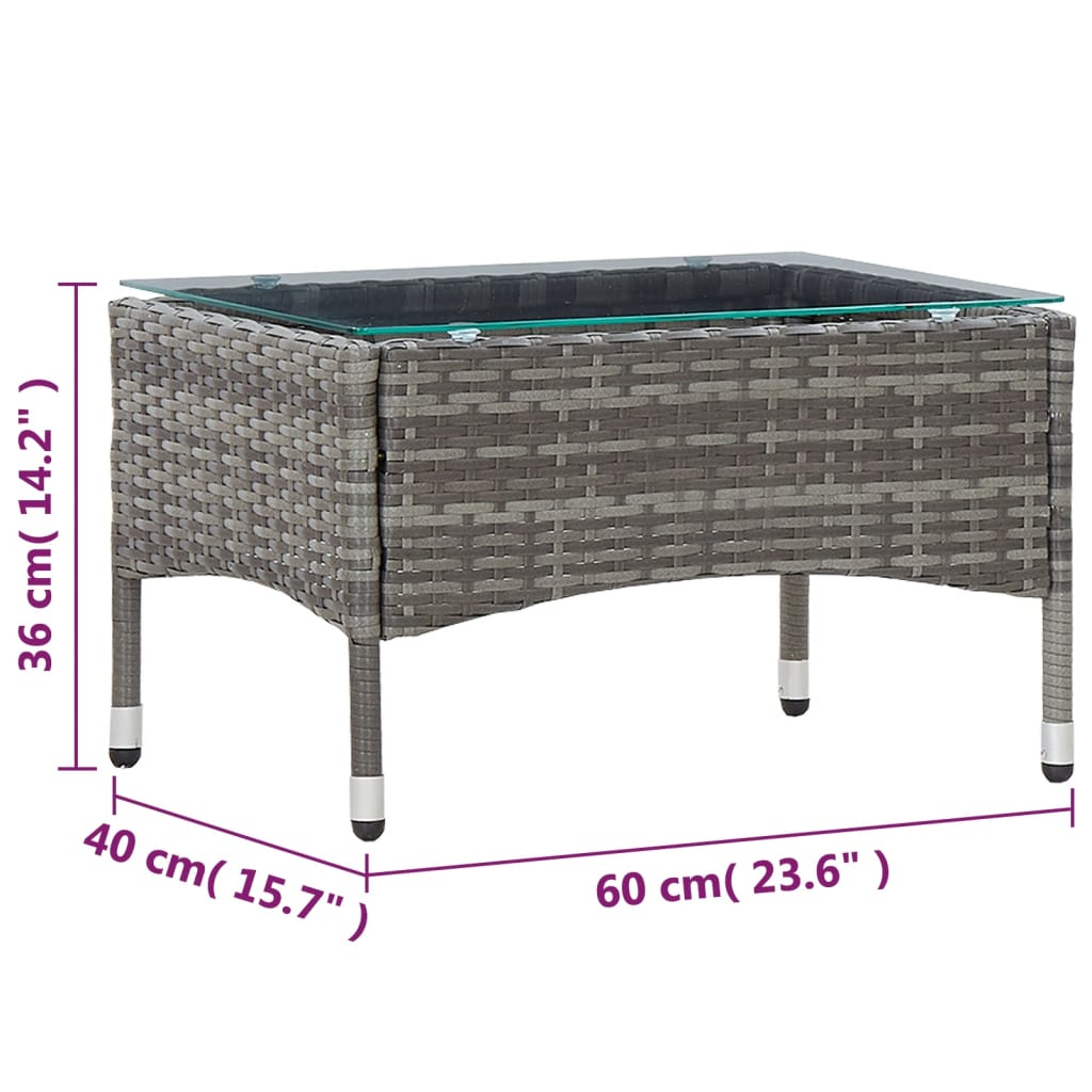 vidaXL Coffee Table Grey 60x40x36 cm Poly Rattan - Weather Resistant, Easy to Clean, Easy Assembly
