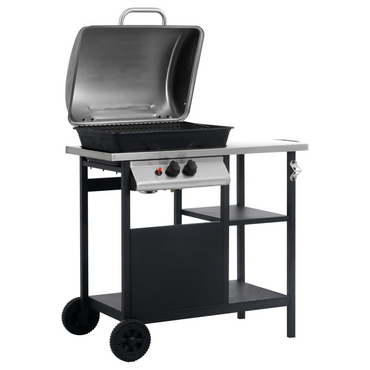 vidaXL Gas BBQ Grill with 3-layer Side Table - Black and Silver