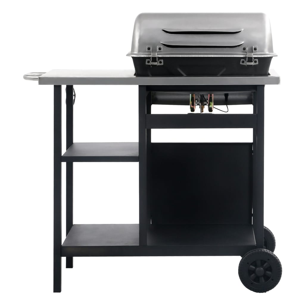 vidaXL Gas BBQ Grill with 3-layer Side Table - Black and Silver