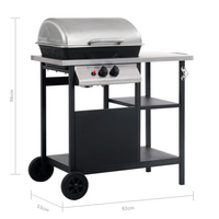 vidaXL Gas BBQ Grill with 3-layer Side Table - Black and Silver