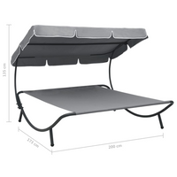 vidaXL Outdoor Lounge Bed with Canopy Grey