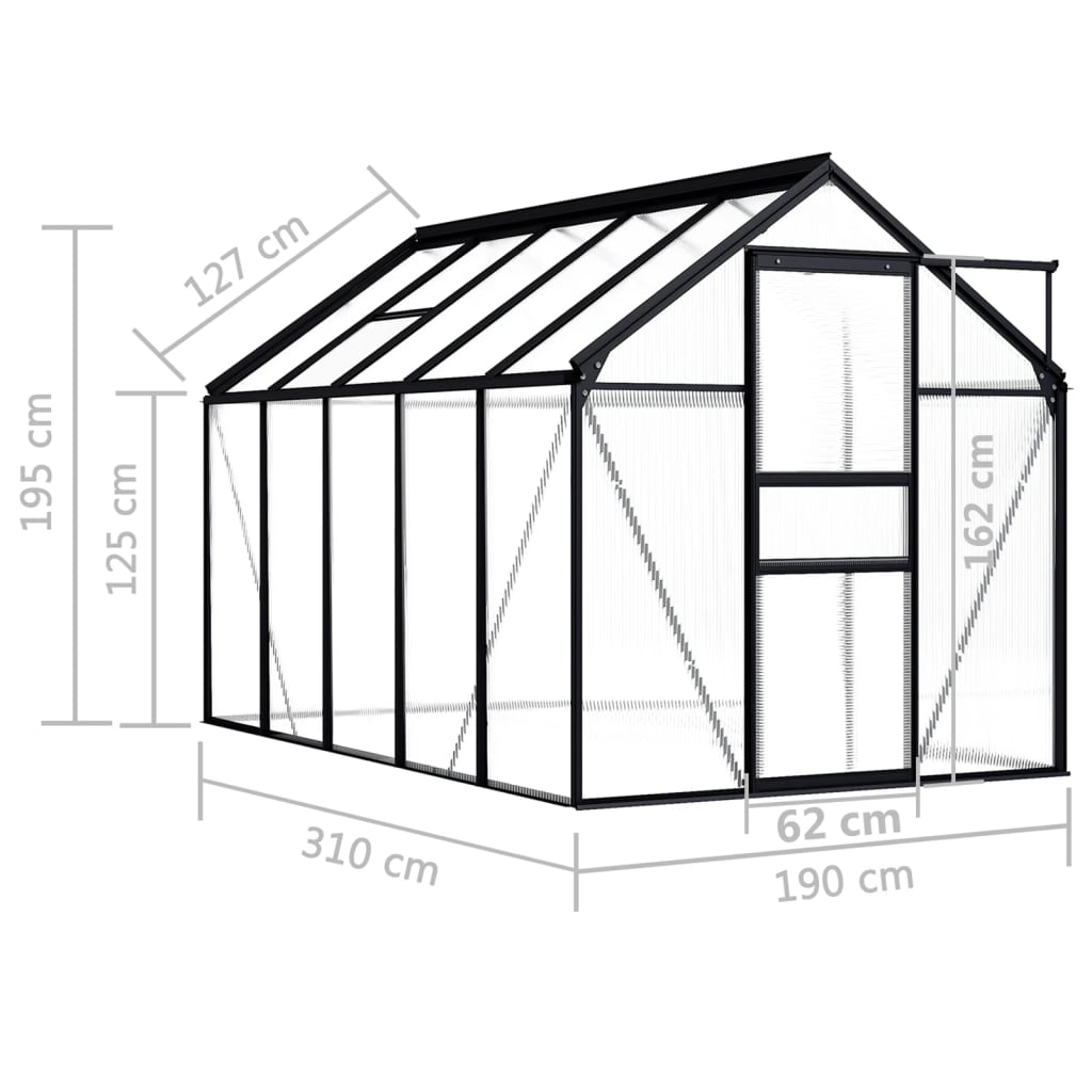 vidaXL Greenhouse Anthracite Aluminium 5.89 m² - UV Resistant, Easy to Assemble