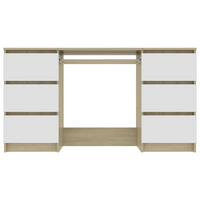 vidaXL Writing Desk White and Sonoma Oak 140x50x77 cm - Engineered Wood | Study or Work in Style