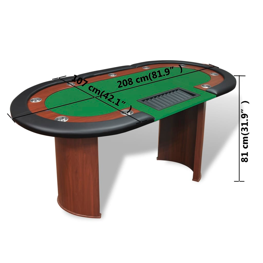 vidaXL 10-Player Poker Table with Dealer Area and Chip Tray Green - Ultimate Casino Experience at Home