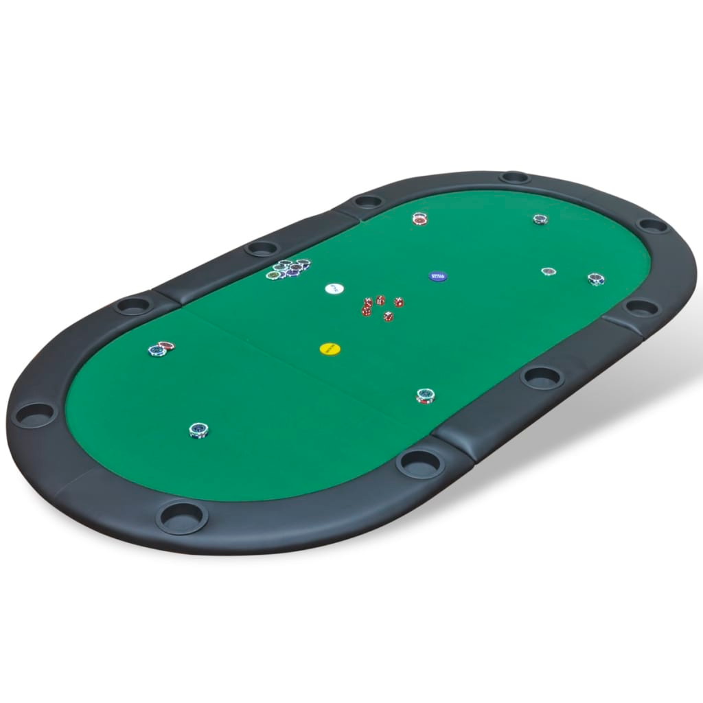 vidaXL 10-Player Foldable Poker Tabletop Green - Casino-Grade, Foldable Design, Carrying Bag Included