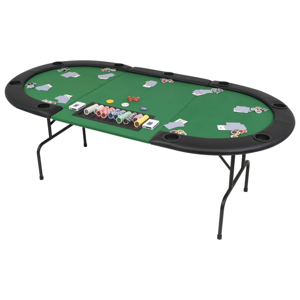 vidaXL 9-Player Folding Poker Table 3 Fold Oval Green - Comfortable and Stylish