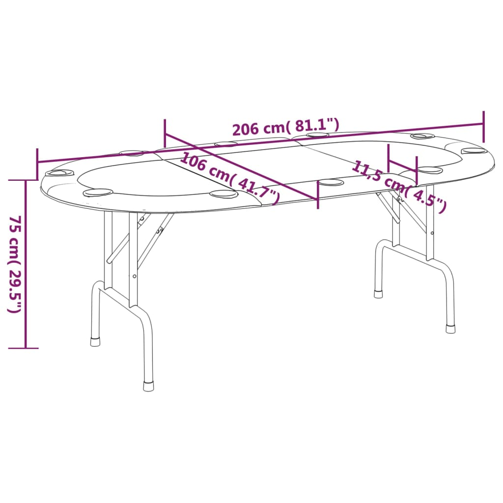 vidaXL 10-Player Folding Poker Table Blue 206x106x75 cm