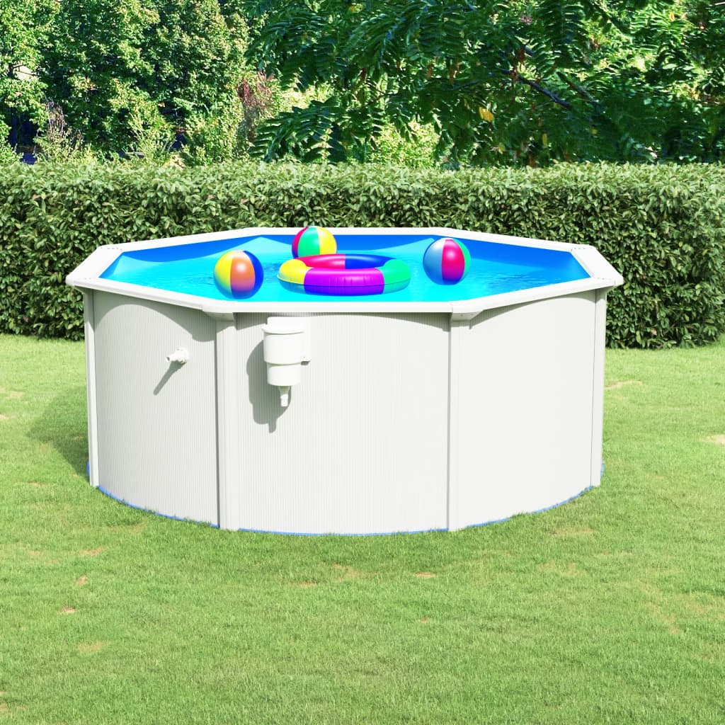 vidaXL Swimming Pool with Steel Wall 300x120 cm White - Durable and Easy-to-Install Above-Ground Pool