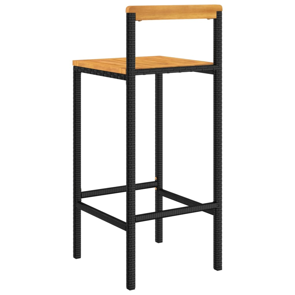 vidaXL Bar Stools 2 pcs - Black Poly Rattan and Solid Wood Acacia | Outdoor and Indoor Furniture