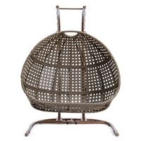 LeisureMod Wicker Hanging Double Egg Swing Chair, Dark Brown