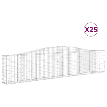 vidaXL Arched Gabion Baskets 25 pcs 400x30x80/100 cm - Galvanised Iron | Garden Decor