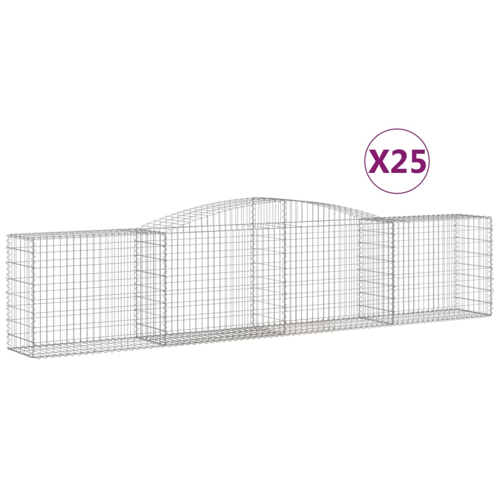 vidaXL Arched Gabion Baskets 25 pcs 400x50x80/100 cm Galvanised Iron - Decorative and Sound-Insulating Garden Barriers