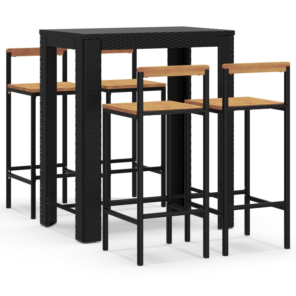 vidaXL 5 Piece Garden Bar Set Black Poly Rattan & Solid Wood Acacia - Weather-Resistant and Stylish