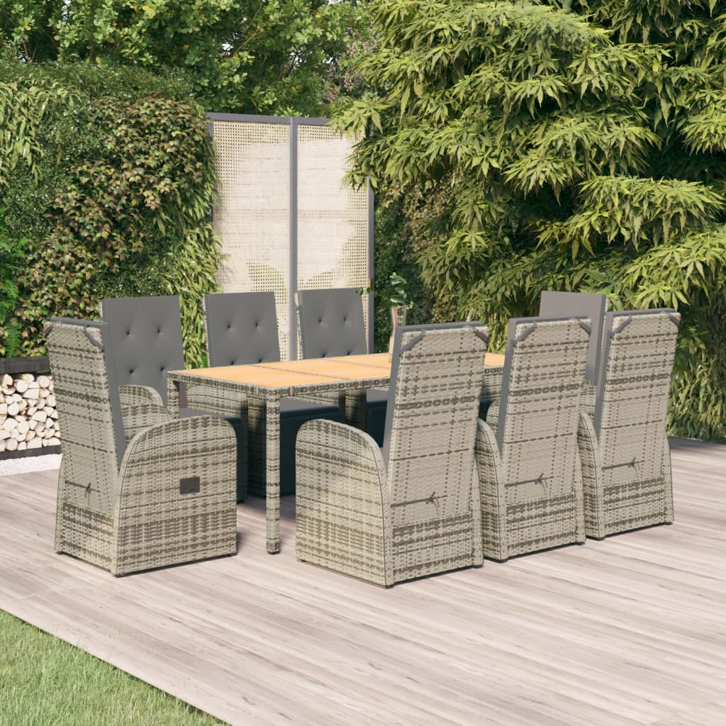 vidaXL 9 Piece Garden Dining Set Grey Poly Rattan & Solid Wood Acacia - Outdoor Patio Furniture Set