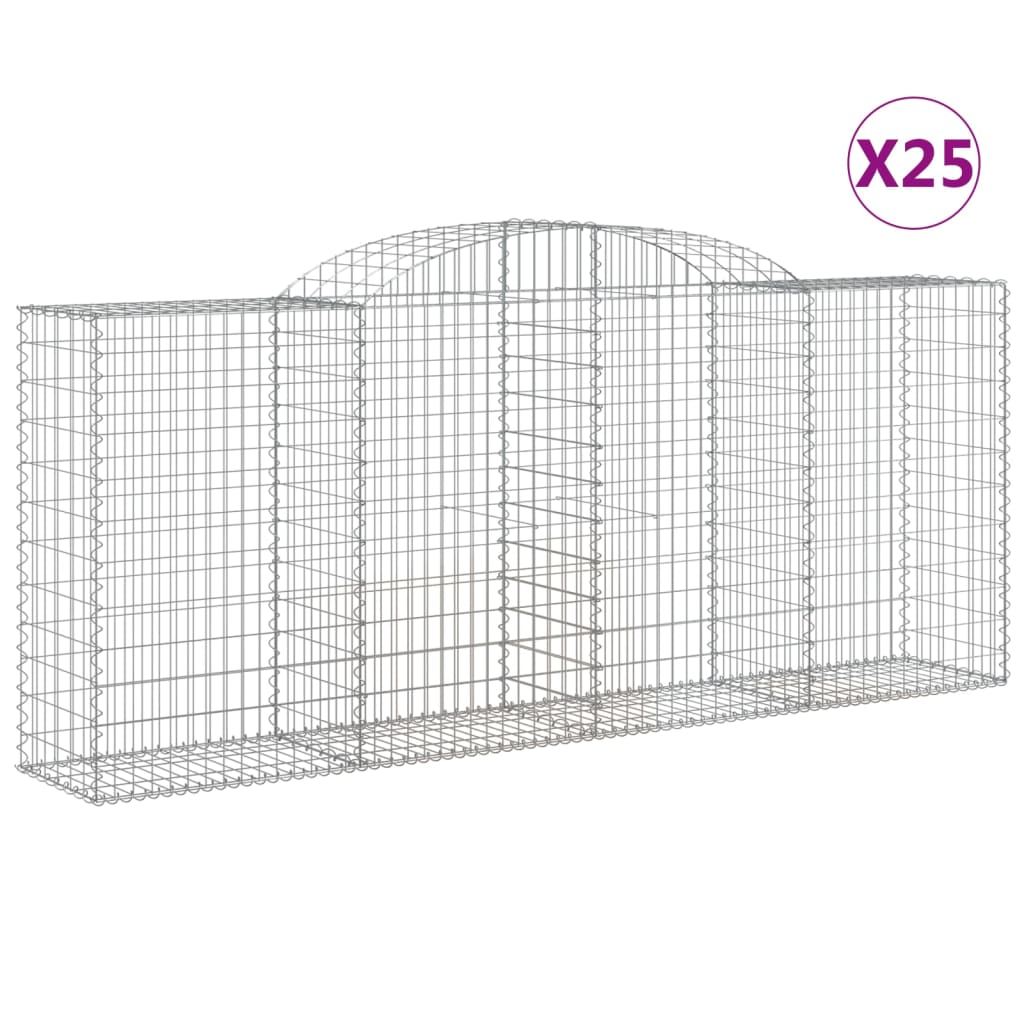 vidaXL Arched Gabion Baskets 25 pcs | 300x50x120/140 cm | Galvanised Iron | Decorative Garden Barriers