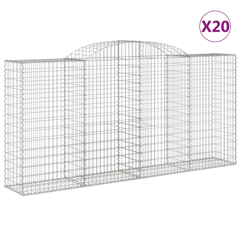 vidaXL Arched Gabion Baskets - Set of 20, 300x50x140/160 cm, Galvanised Iron