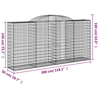 vidaXL Arched Gabion Baskets - Set of 20, 300x50x140/160 cm, Galvanised Iron