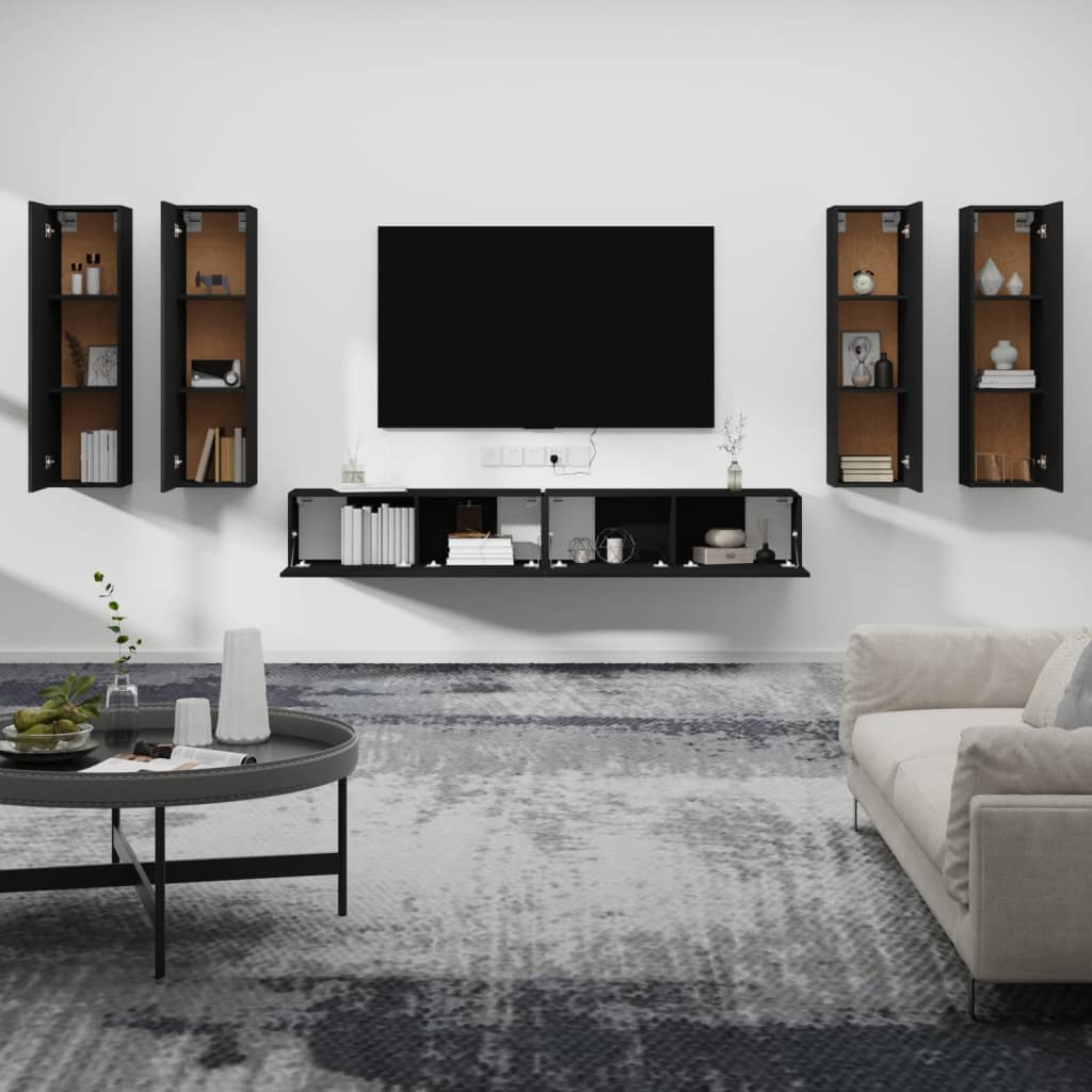 vidaXL 6 Piece TV Cabinet Set Black Engineered Wood - Stylish and Functional