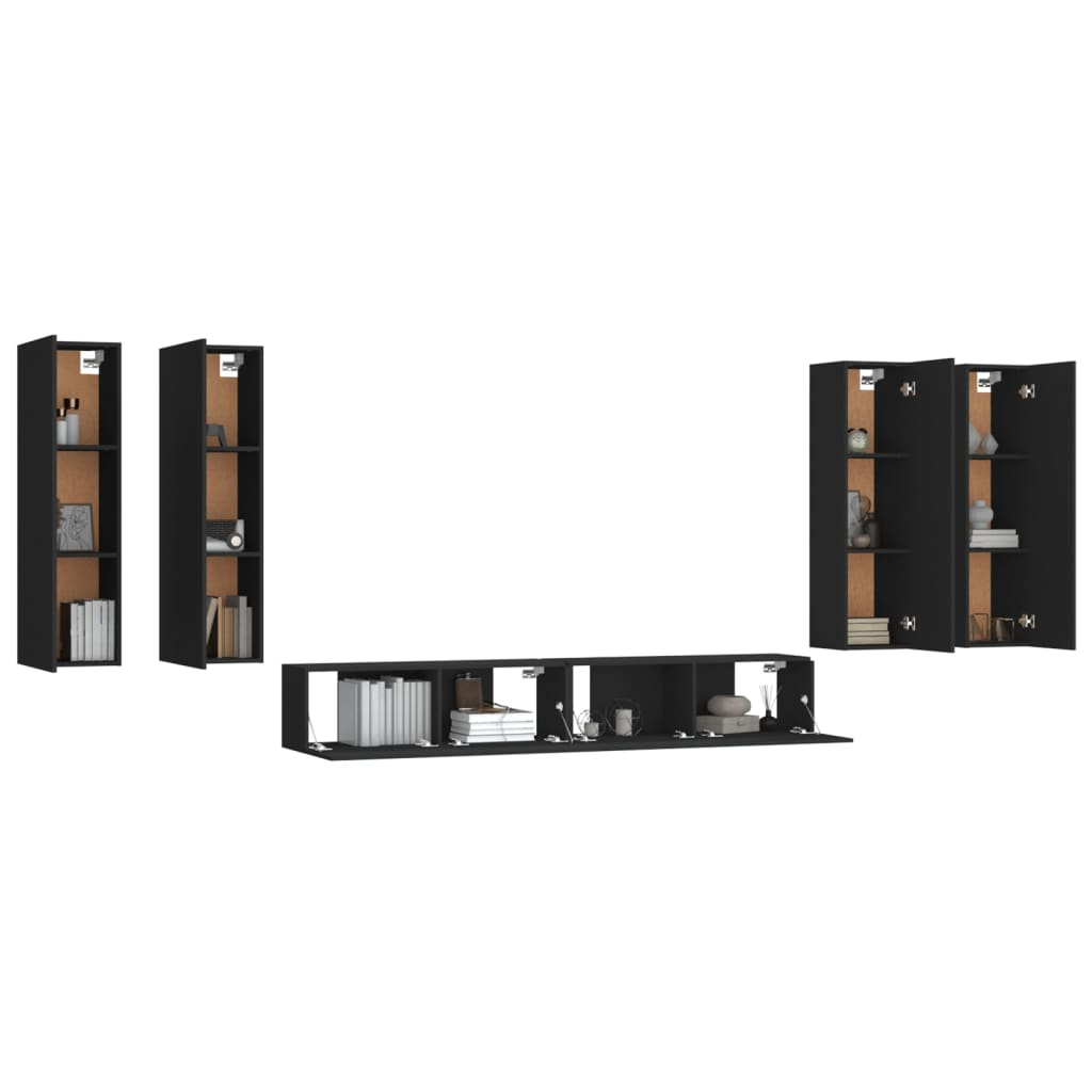 vidaXL 6 Piece TV Cabinet Set Black Engineered Wood - Stylish and Functional