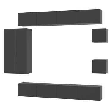 vidaXL 8 Piece TV Cabinet Set Black Engineered Wood | Ample Storage Space | Wall-Mounted | Easy Assembly