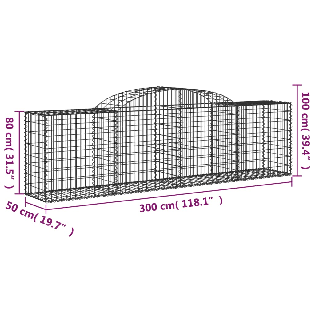 vidaXL Arched Gabion Baskets 25 pcs 300x50x80/100 cm Galvanised Iron - Sturdy and Decorative Garden Barriers