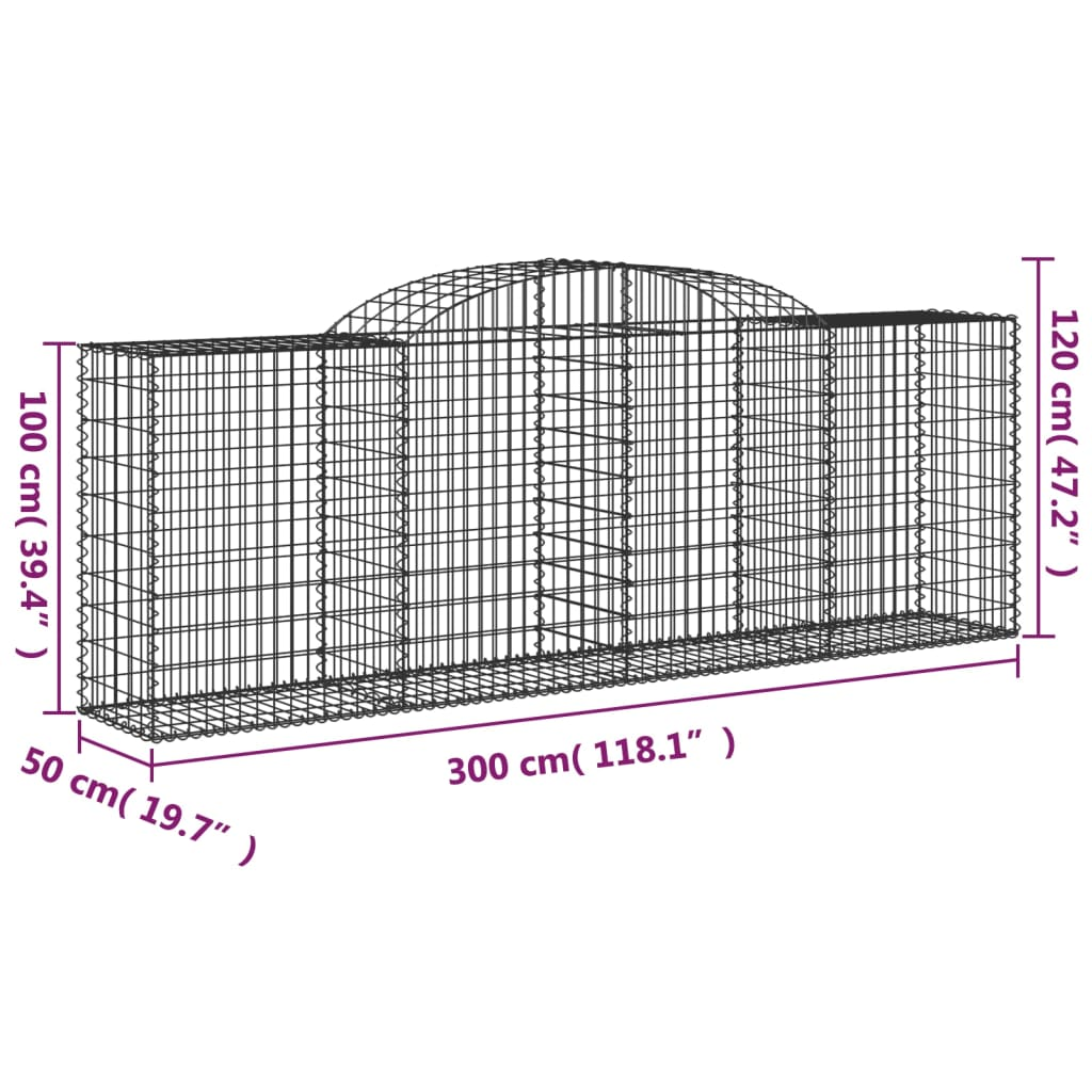 vidaXL Arched Gabion Baskets 30 pcs 300x50x100/120 cm - Galvanised Iron