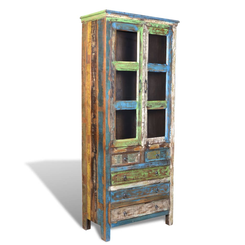 Reclaimed Wood Bookshelf Bookcase | 5 Drawers & 2 Doors | Antique-Style Furniture