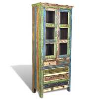 Reclaimed Wood Bookshelf Bookcase | 5 Drawers & 2 Doors | Antique-Style Furniture