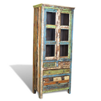 Reclaimed Wood Bookshelf Bookcase | 5 Drawers & 2 Doors | Antique-Style Furniture