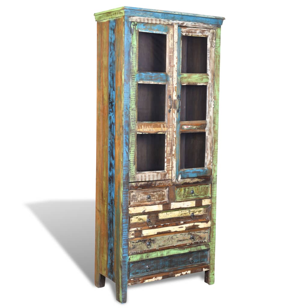 Reclaimed Wood Bookshelf Bookcase | 5 Drawers & 2 Doors | Antique-Style Furniture