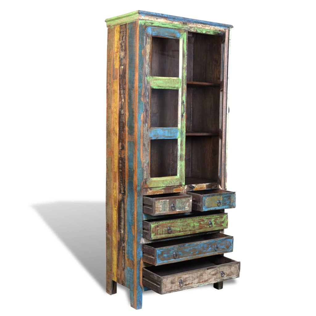 Reclaimed Wood Bookshelf Bookcase | 5 Drawers & 2 Doors | Antique-Style Furniture