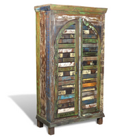 Reclaimed Wood Bookshelf Bookcase with 2 Doors & 3 Shelves - Large Storage Space, Vintage Style