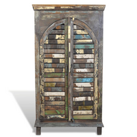 Reclaimed Wood Bookshelf Bookcase with 2 Doors & 3 Shelves - Large Storage Space, Vintage Style