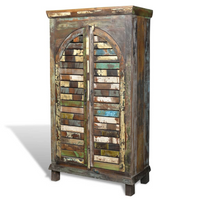 Reclaimed Wood Bookshelf Bookcase with 2 Doors & 3 Shelves - Large Storage Space, Vintage Style