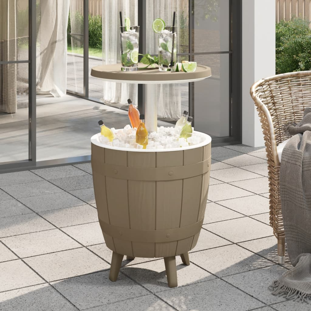 vidaXL 3-in-1 Ice Cooler Table - Light Brown Polypropylene | Outdoor Party Furniture