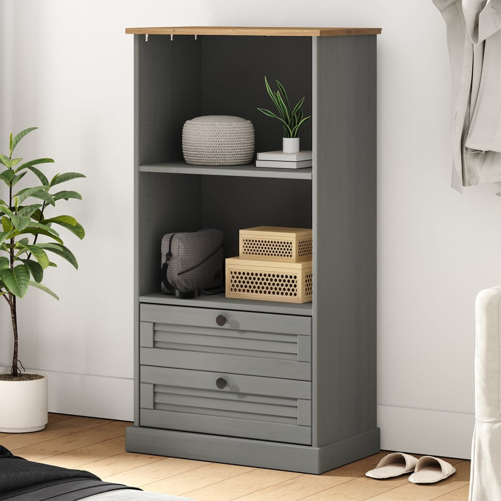 vidaXL Bookcase VIGO Grey 60x35x114.5 cm Solid Wood Pine - Rustic Charm and Ample Storage Space