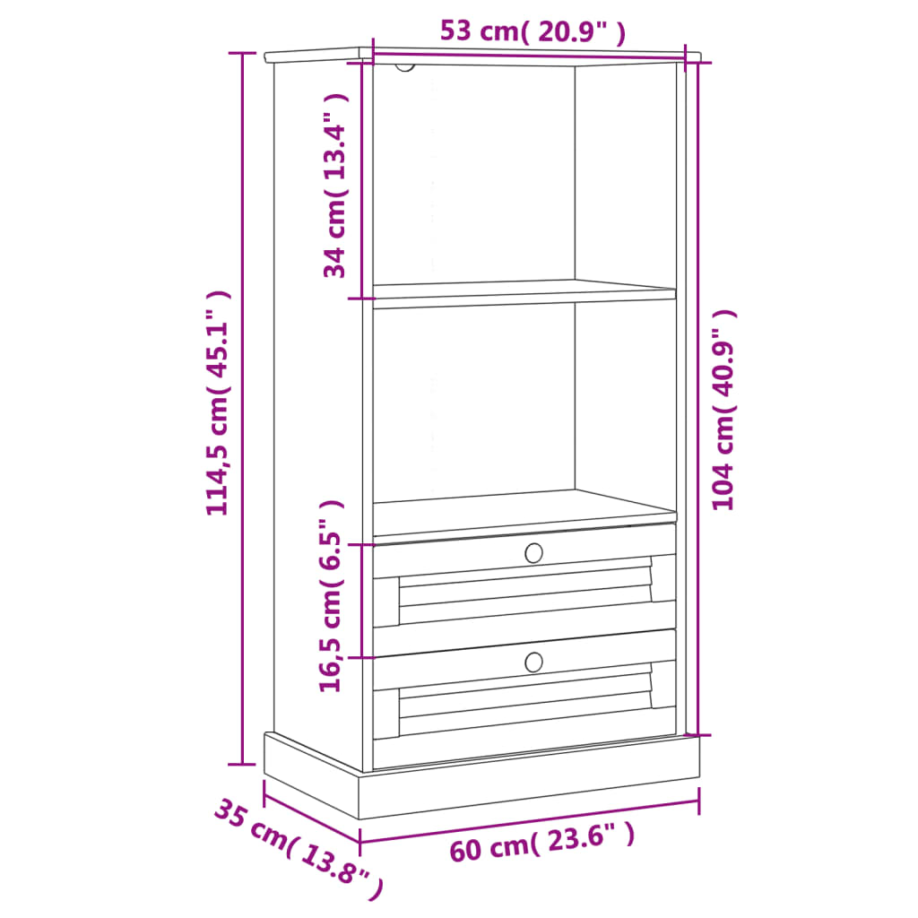 vidaXL Bookcase VIGO Grey 60x35x114.5 cm Solid Wood Pine - Rustic Charm and Ample Storage Space