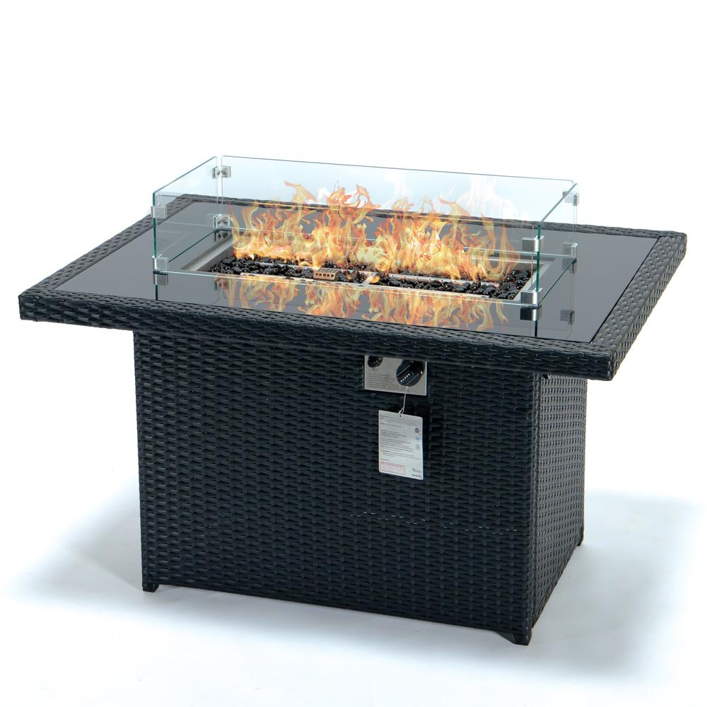 Mace Wicker Patio Modern Propane Fire Pit Table