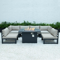 Chelsea 7-Piece Patio Sectional And Fire Pit Table Black Aluminum With Cushions