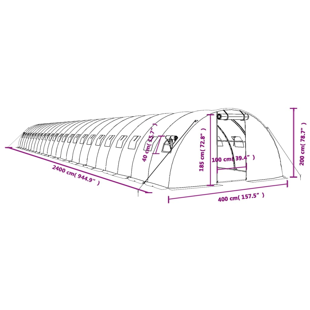 vidaXL Greenhouse with Steel Frame White 96 m² 24x4x2 m