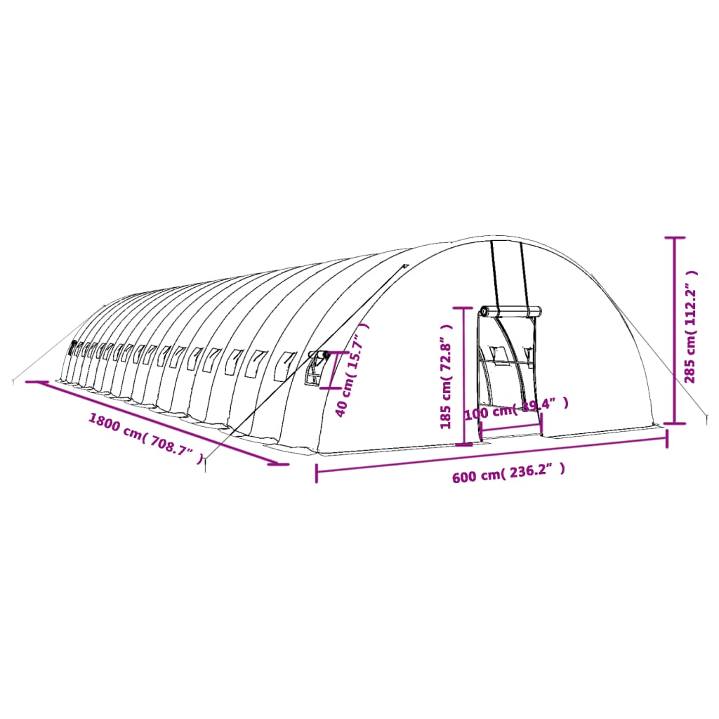 vidaXL Greenhouse with Steel Frame White 108 m² 18x6x2.85 m - Protect Your Plants in Style