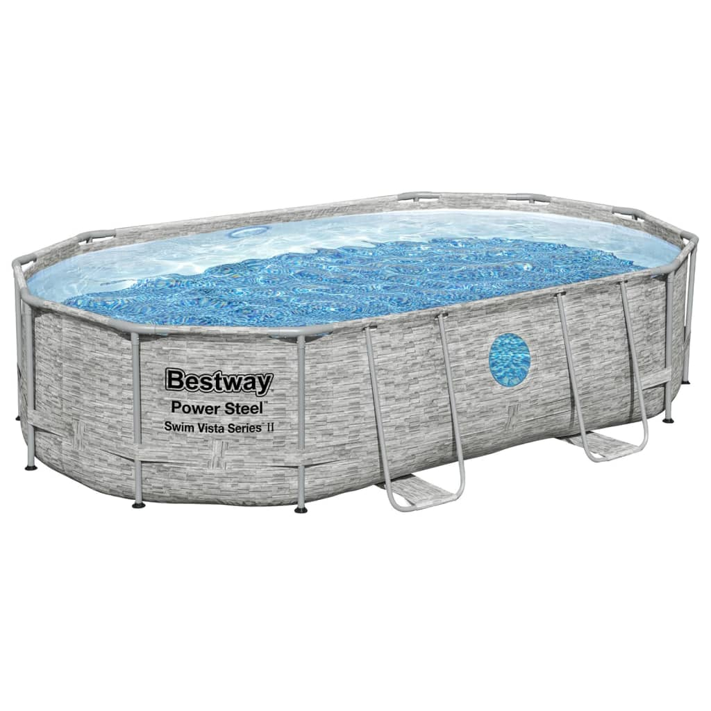 Bestway Power Steel Swimming Pool Set 488x305x107 cm - Premium Corrosion-Resistant Pool with Filter Pump, Safety Ladder, and ChemConnect Dispenser