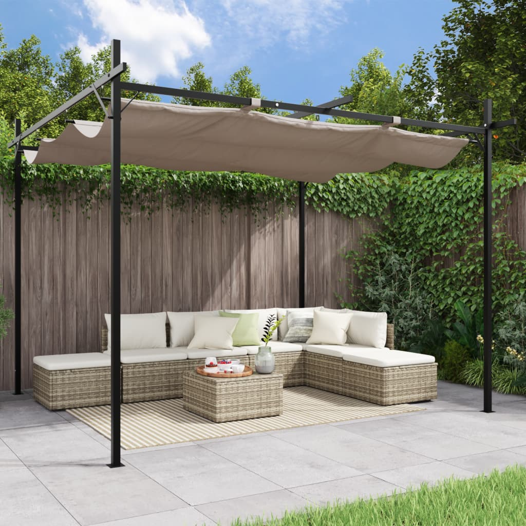 vidaXL Pergola with Retractable Roof Taupe 295x292x230 cm