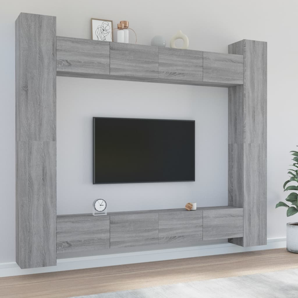 vidaXL 8 Piece TV Cabinet Set Grey Sonoma Engineered Wood - Trendy and Practical Design