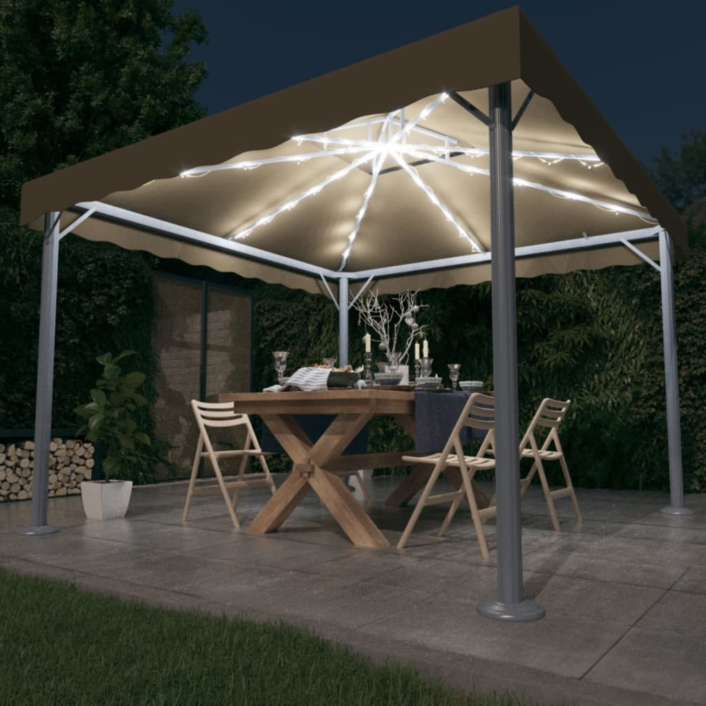 vidaXL Gazebo with LED String Lights 300x300 cm Taupe Aluminium